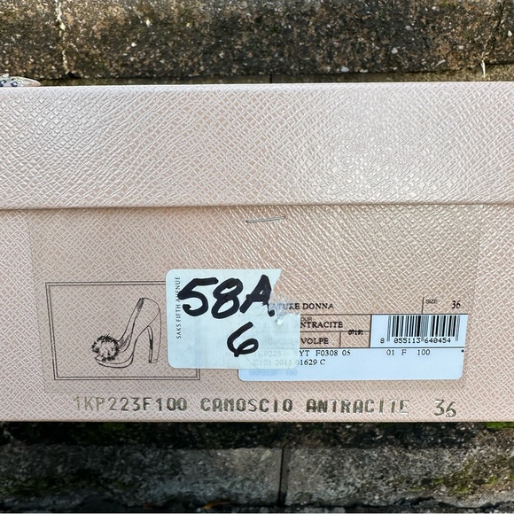 Prada Anthracite Suede Fur Pom Peep Toe Heels - Picture 7 of 7